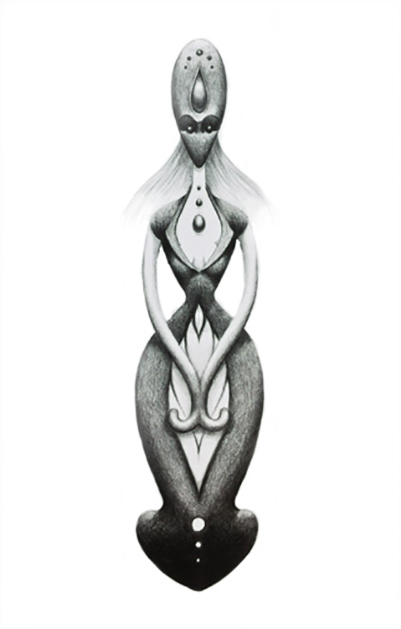 Tableau d'une déesse en noir et blanc