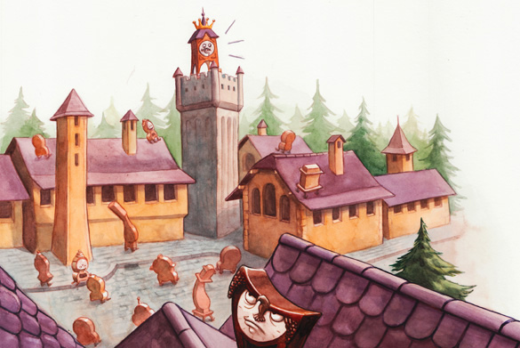 Illustration d'une ville remplie d'horloges