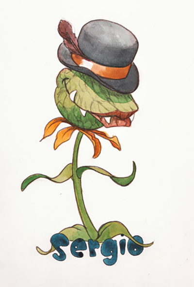 Illustration d'une plante carnivore avec un chapeau melon