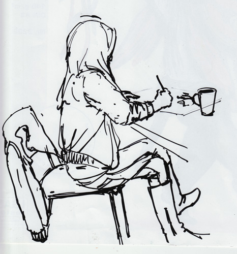 Croquis d'une femme assise à une table